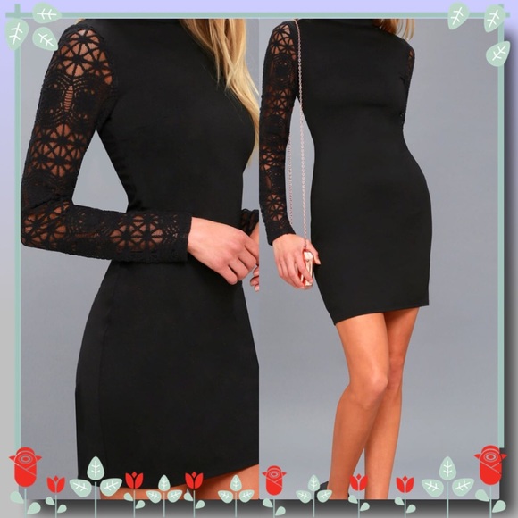 lace up your sleeve black lace long sleeve bodycon dress